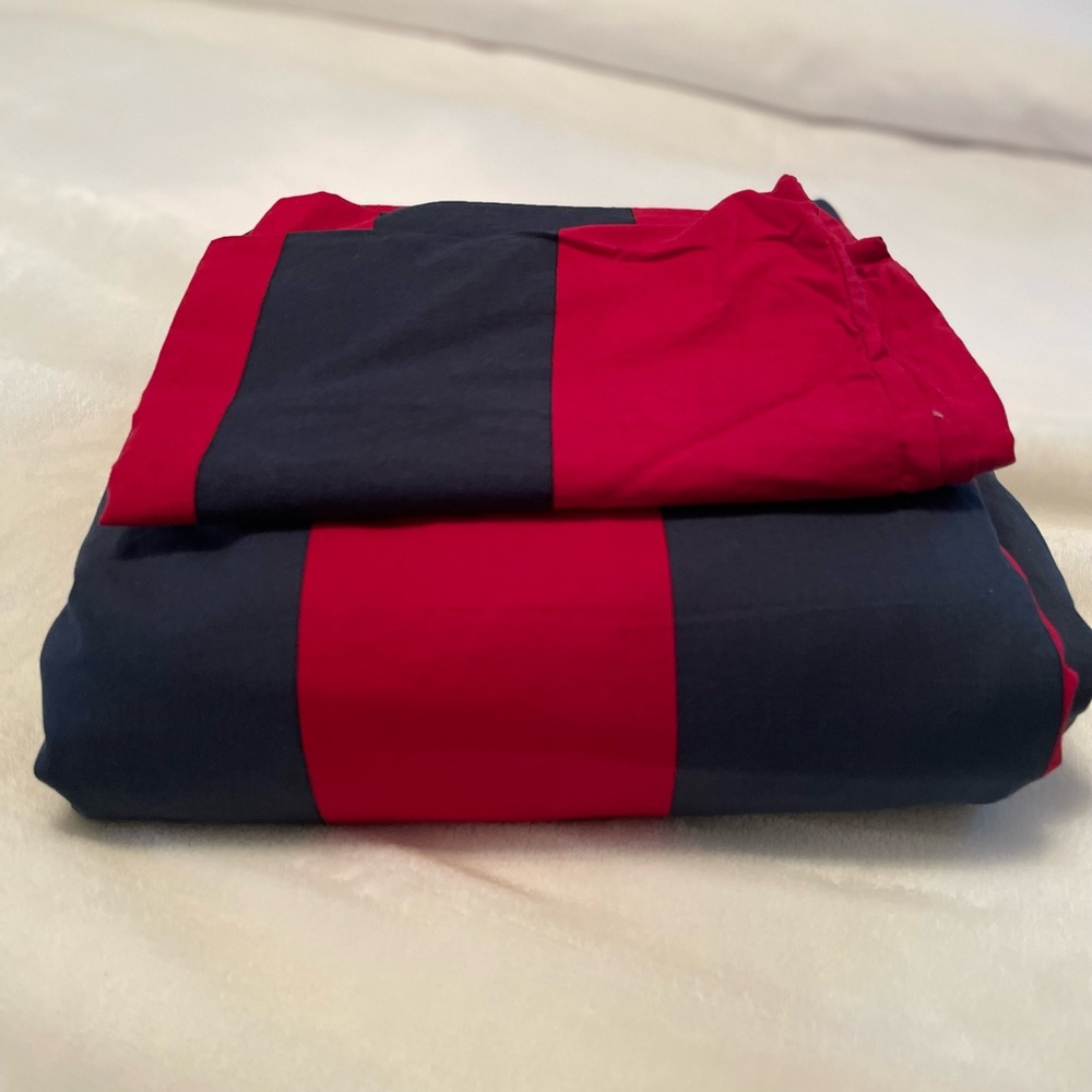 Gently used Pottery barn boys Rugby striped twin Duvet cover with matching sham